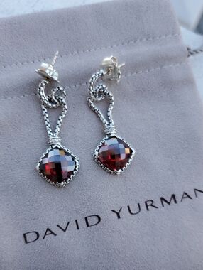 David Yurman Faceted Garnet & Diamond Dangle On Point Earrings